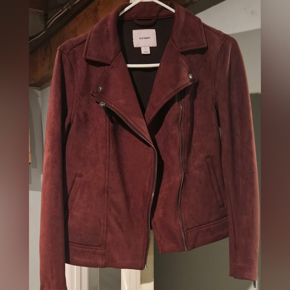 Old navy womens faux sued maroon jacket size small